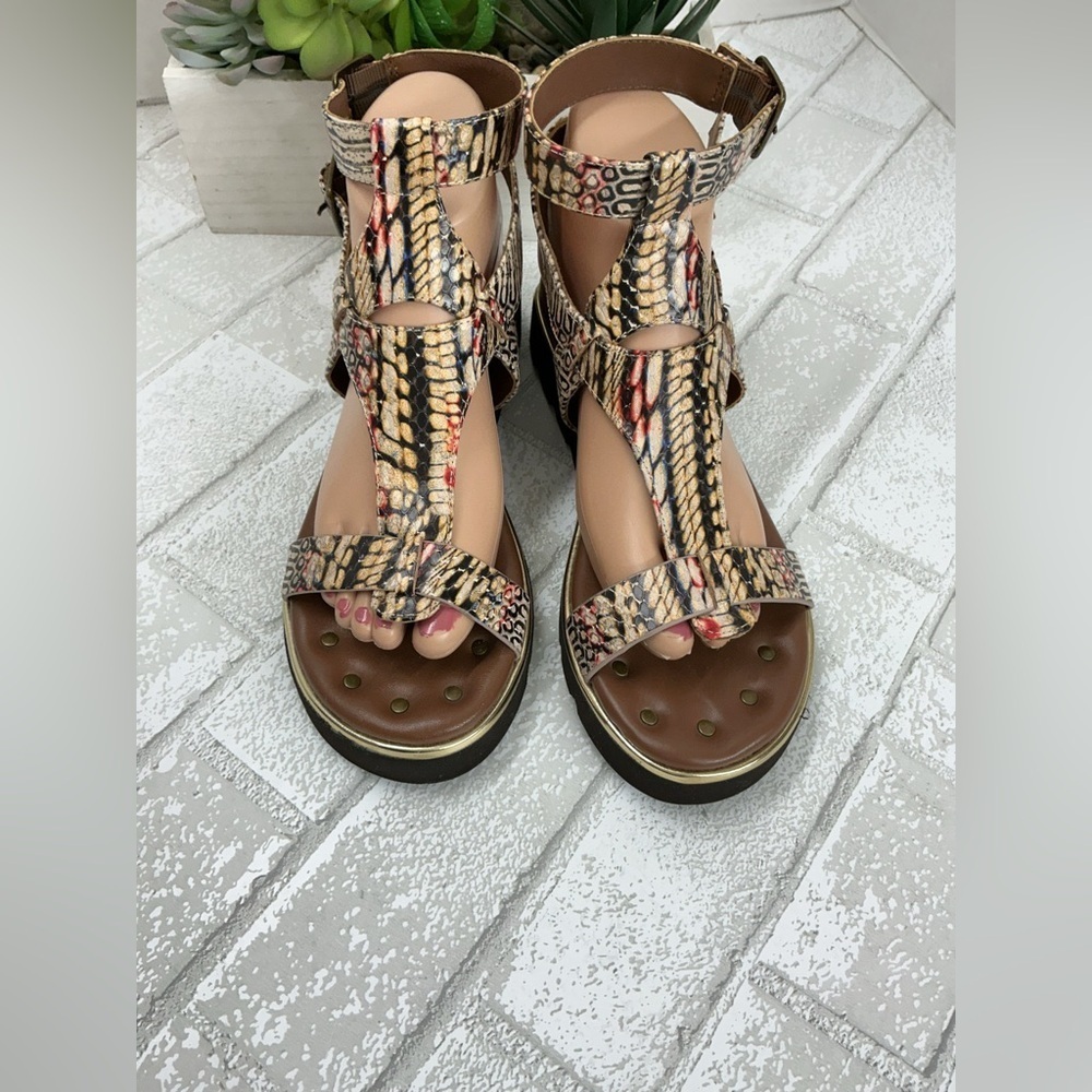 Donald J. Pliner Snake Print Sandals - Brown and Tan - Picture 2 of 5